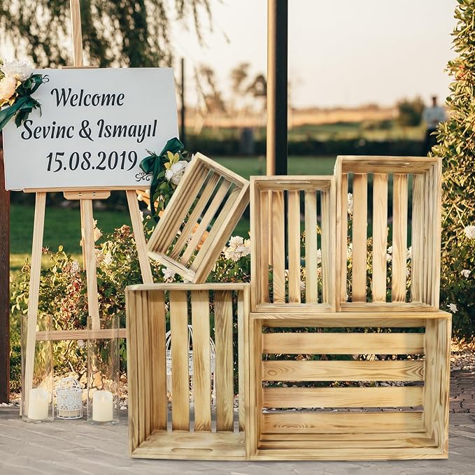 5 Pcs Wooden Crates for Display, Nesting Wood Crate for Storage, 5 Size | Farmhouse Weddings Wooden Basket for Storage Container and Decorations, Rustic Wood Crates for Farmers Market, Birthday, DIY - Image 2