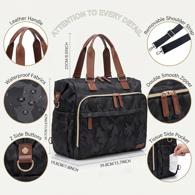 Diaper Bag Backpack Mommy Bag Large Capacity Diaper Backpack Travel Essential Baby Diaper Bag for Mom and Dad, Black (Camo Black) - Image 3