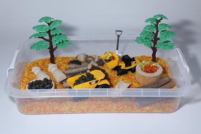 Construction Sensory Bin Kit for Kids | Taste-Safe Rice, Realistic Rocks & Logs, Wooden Tools & Vehicles – Includes Storage Bin – Montessori-Inspired Sensory Play - Image 7