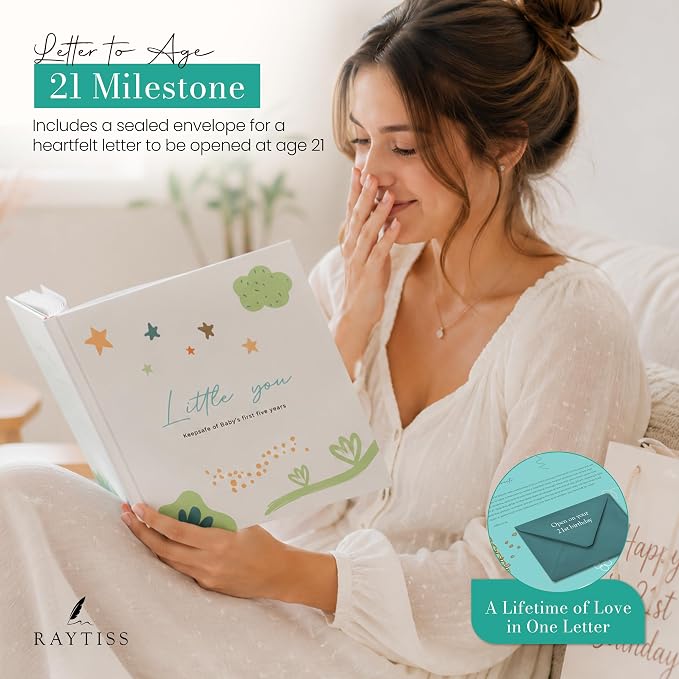 Baby Books Keepsake - Pregnancy Journal & Baby Memory Book, Age 0-5 | 120-page hardcover baby memory book with pregnancy journal, photo pockets, milestone pages, and letter envelope for age 21 - Image 8