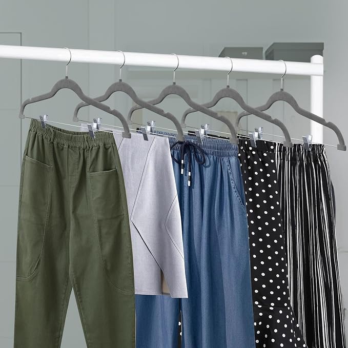 Lifemaster Velvet Skirt Hangers – with Adjustable Clips, 360 Degree Swivel Hook, and Non-Slip Shoulder Notch, Holds Up to 10 lbs, for Organizing Skirt, Pants, Dress, and Clothes, Pack of 30, Gray - Image 11