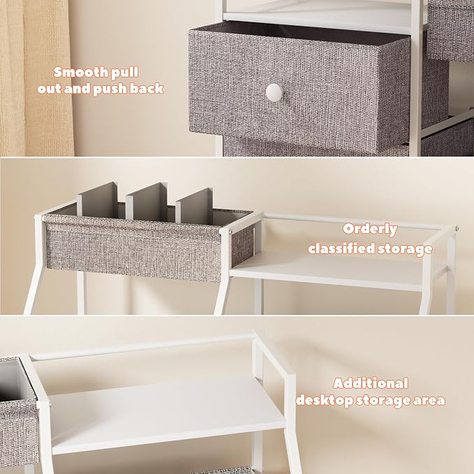 DTK Baby Diaper Caddy Organizer, 3 Tier Rolling Diaper Cart with Dividers and Drawers, Mobile Utility Baby Storage Cart with Wheels, Baby Newborn Essentials for Nursery, Bedroom, Charging Table，Crib - Image 5