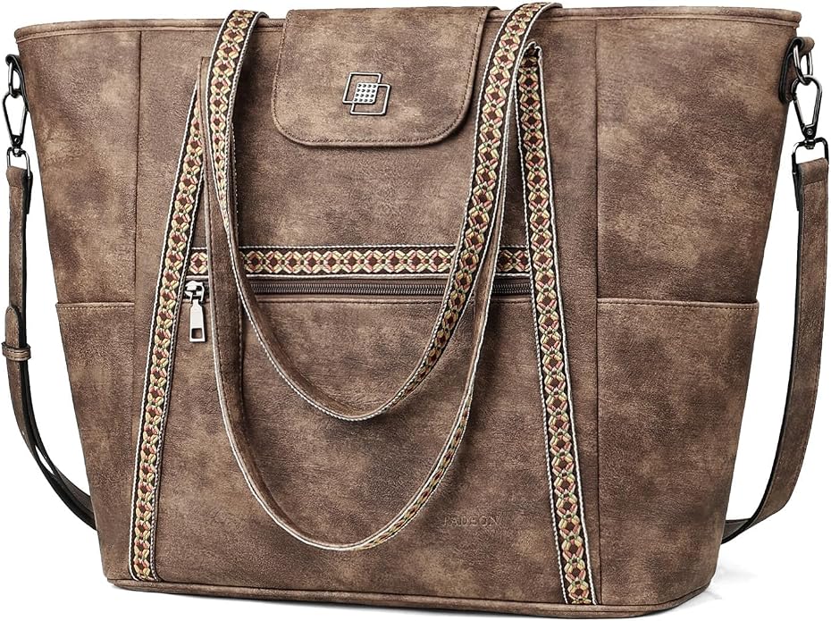 Large Laptop Tote Bag for Women Designer Leather Laptop Bag, 15.6in | Fashion Travel Backpack Purse Shoulder Handbag Fits 15.6 Laptop, Daily, Work, Business Trip, Weekend Travel, Teacher by FADEON