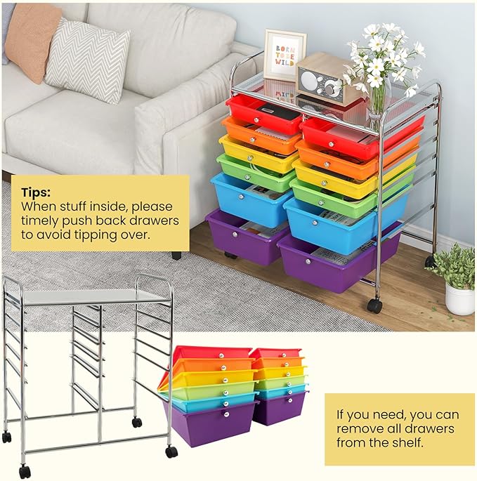 Giantex 12 Drawer Rolling Storage Cart Tools Scrapbook Paper Office School Organizer - Image 4