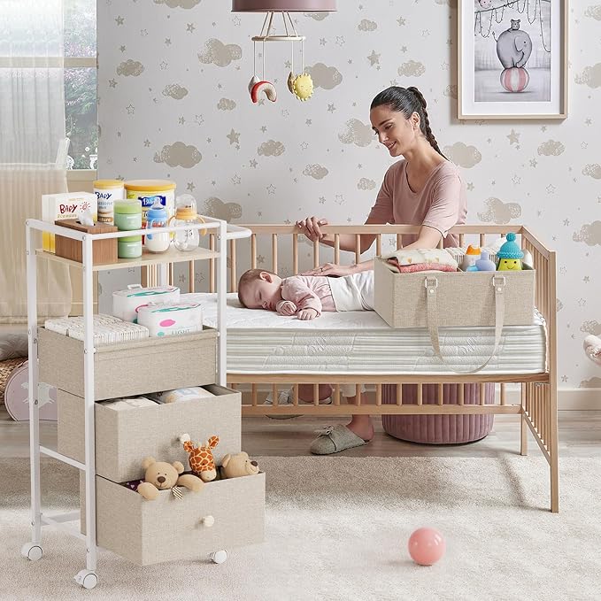 3In1 Modanais Baby Diaper Caddy Organizer Cart with Drawers, Off White | Rolling Storage Cart, Removable Diaper Caddy, Detachable Dividers - for Crib, Bedroom, Art & Craft Organizer - Image 3