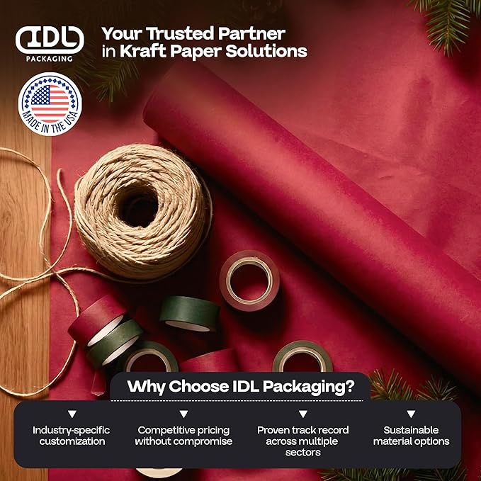 12" x 1200" (100 ft) Red Kraft Paper Roll, Pack of 2 - USA-Made Quality Craft Paper for Gift Wrapping, Kids' Arts & Crafts, School Projects - 100% Recycled, 50 lb Natural Material by IDL Packaging - Image 7