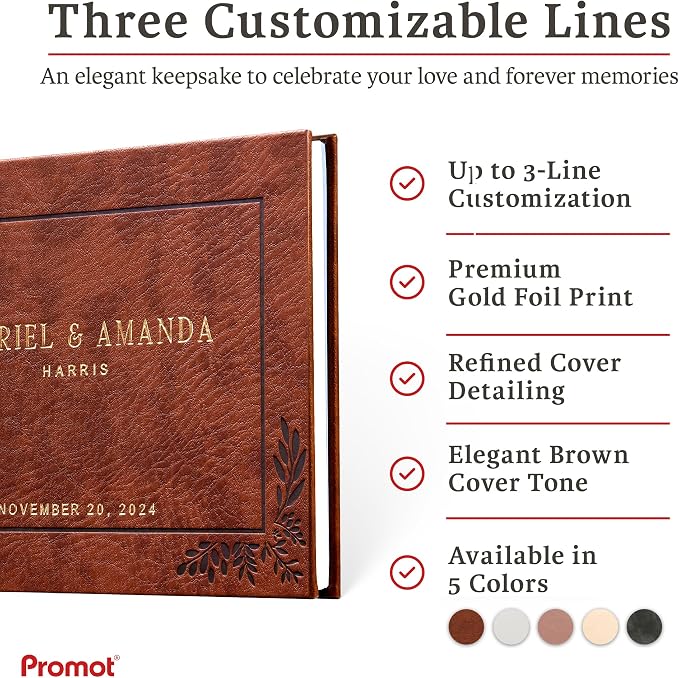 Personalized Hardcover Wedding Guestbook (Brown) | Elegant Wedding Keepsake Design, Premium Hardcover Construction, Smooth Lined Writing Pages, Perfect for Cherished Messages - Image 6