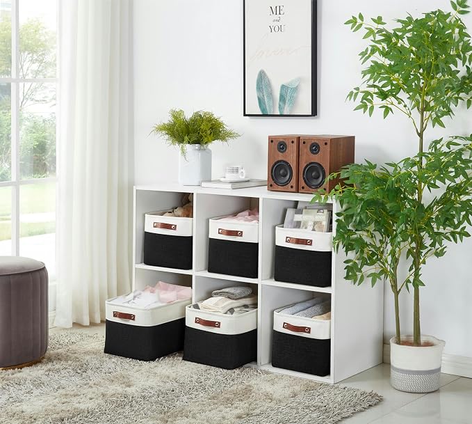 DECOMOMO Storage Bins, Large Fabric Storage Baskets for Shelves 4 Pack | 15 x 11 x 9.5 inches Decorative Linen Closet Organizers (Black & White) - Image 8