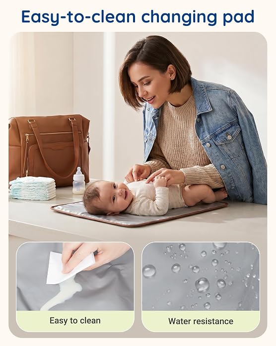 mommore PU Leather Convertible Diaper Bag Backpack, Crossbody Bag Tote | Converts into Diaper Backpack, Crossbody Bag, PU Leather Tote, Waterproof Changing Pad - Image 4