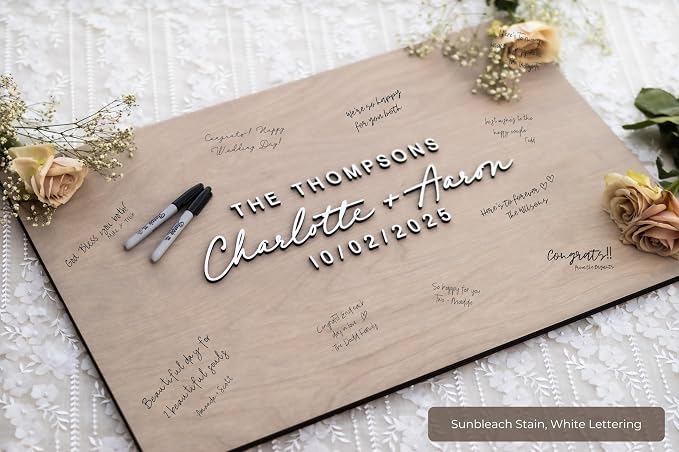 Personalized Last Name Guest Book, Unique Guest Book Sign, Custom Alternative Guest Book, Wooden Guest Book, Wedding Ceremony Guestbook Sign (Design 6) - Image 2