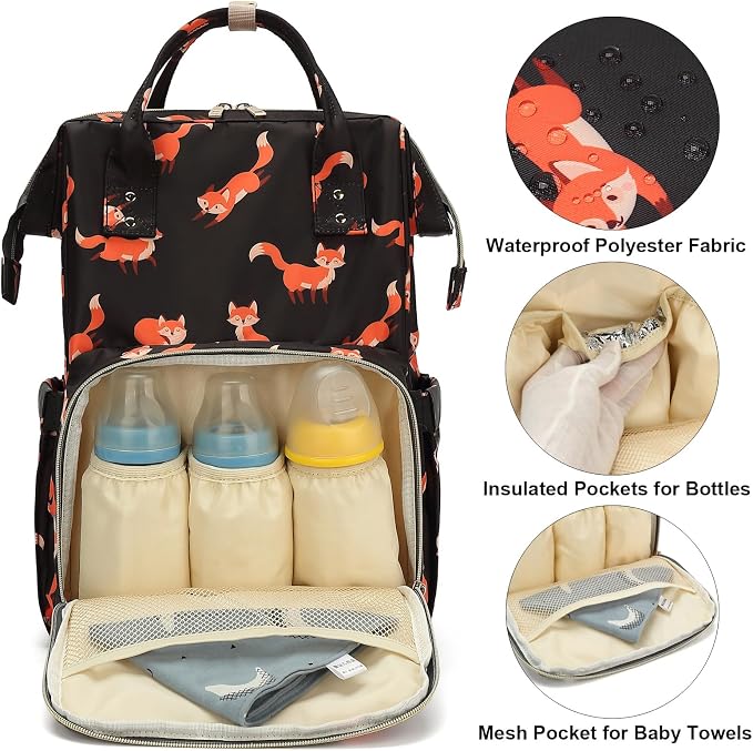Fox Baby Diaper Bag Backpack for Women, Large Capacity Waterproof Maternity Travel Nappy Backpacks with Stroller Straps - Image 2