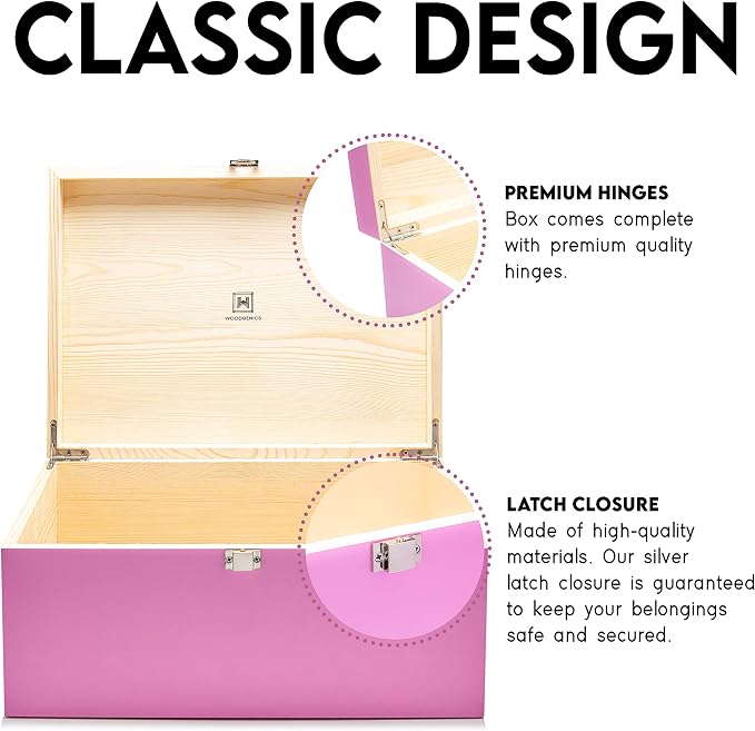 Large Memory Box For Keepsakes - Decorative Boxes With Hinged Lids, Pink Wooden Storage Box - Image 3