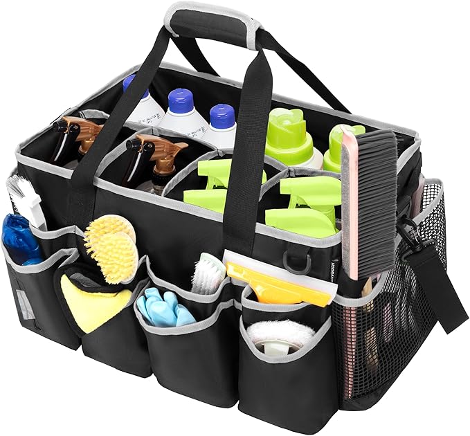 HODRANT Extra-large Wearable Cleaning Caddy with Pad, Handle & Divider | Cleaning Organizer Bag for Clean Products, Housekeeper Tote Car Wash Tools Bag for Detailing Supplies, Bag Only, Gray Edge by HODRANT