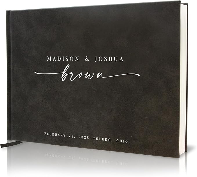 Personalized Guest Book - 11.5" x 8.5" Custom Bride & Groom Names with Bookmark and Hard Cover 140 GSM Blank Pages, for Weddings Guest Book, Engagements, Birthdays, Special Events, Charcoal by ModernAlbumDesigns