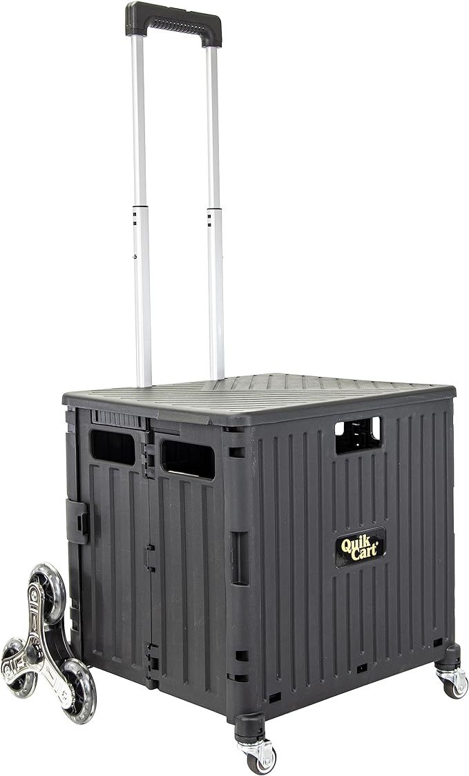 dbest Products Quik Cart Stair Climber Wheeled Rolling Crate Teacher Utility with seat Heavy Duty Collapsible Basket with Handle, 18" D x 17" W x 39" H, Black | with Wheels, Up to 80 lbs Capacity, Heavy Duty, Telescoping Handle, Folding Utility Cart wi... by dbestproductsInc