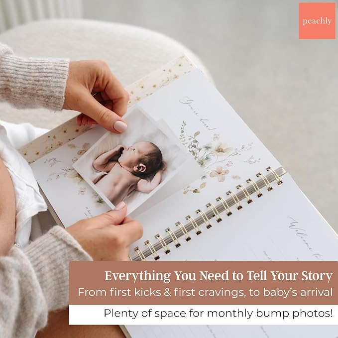 Peachly Pregnancy Journal for First Time Moms - Linen Memory Book | Gift-boxed 110-page maternity keepsake & pregnancy scrapbook. Bump photo pages, hospital & newborn checklists, archival paper - Image 5