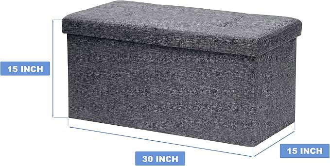 Otto & Ben [2pc Set] Folding Toy Box Chest with SMART LIFT Top Linen Fabric Ottomans Bench Foot Rest for Bedroom and Living Room, Dark Grey - Image 3