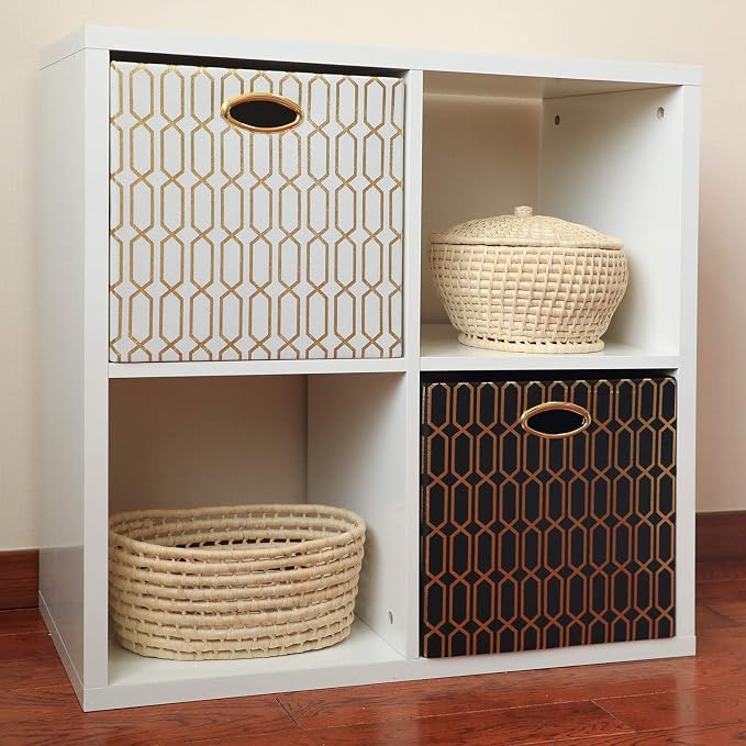 Posprica Storage Bins, Storage Cubes,13×13 Fabric Drawers Organizer Basket Boxes Containers (13×13×13/4pcs, Cream/gold geometry Pattern) - Image 6
