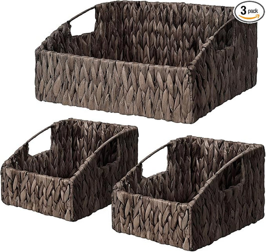Pantry Baskets Organization, Wicker Basket for Shelf Black | Handwoven Pantry Organizers and Storage with Built-in Handles, Laundryroom Organization Storage Bins for Snack Cans by Ollieroo