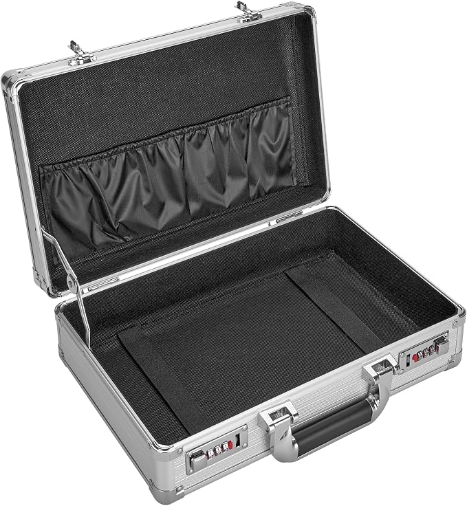 File Organizer Storage Box - 14.2 x 9.8 x 4.5 Inch Medium, Portable Locking Storage Totes with Dual Combination Locks, Lock Boxes for Personal Items, Cash, Briefcase - Silver by GODLONSEN