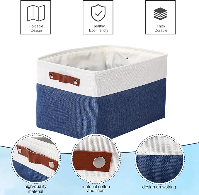 Uiifan 8 Pack 16 x 12 x 10 Inch Large Storage Baskets Collapsible Fabric Storage Cubes Bins with Handles for Shelves Closets Nursery Home Clothes Toys Organizers, Blue - Image 6