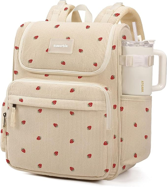 Large Corduroy Diaper Bag Backpack for Mom, 25L Baby Travel Bag with Insulated Bottle Pockets, 40oz Side Strap & Stroller-Ready Straps by SuwarbleOfficial