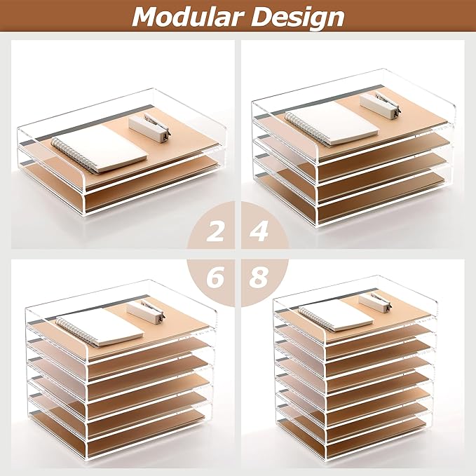 2 Pack- Stackable Paper Letter Tray, A4 File Tray Desk Organizer, Acrylic | Desk Organizers and Accessories Sorter ,Clear Workspace Office Supplies Organizers,12.4inx8.86inx3.46in - Image 3