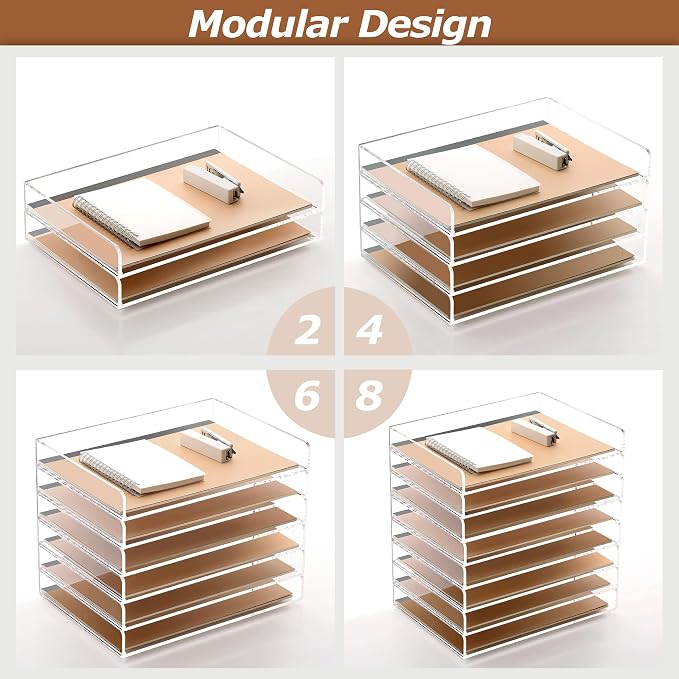 SANRUI 4 Tier Clear Desk Paper Letter Organizer Trays, A4 Stackable File Document Tray, Acrylic Desk Organizers and Accessories Sorter, Workspace Office Supplies Organizers,12.4inx8.86inx6.64in - Image 3