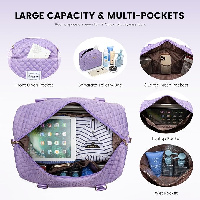LOVEVOOK Travel Duffle Bag,Weekender Bags for Women with Shoe Compartment，Carry on Overnight Bag with Toiletry Bag,Gym Duffel Bag with Wet Pocket, Hospital Bags for Labor and Delivery - Image 3