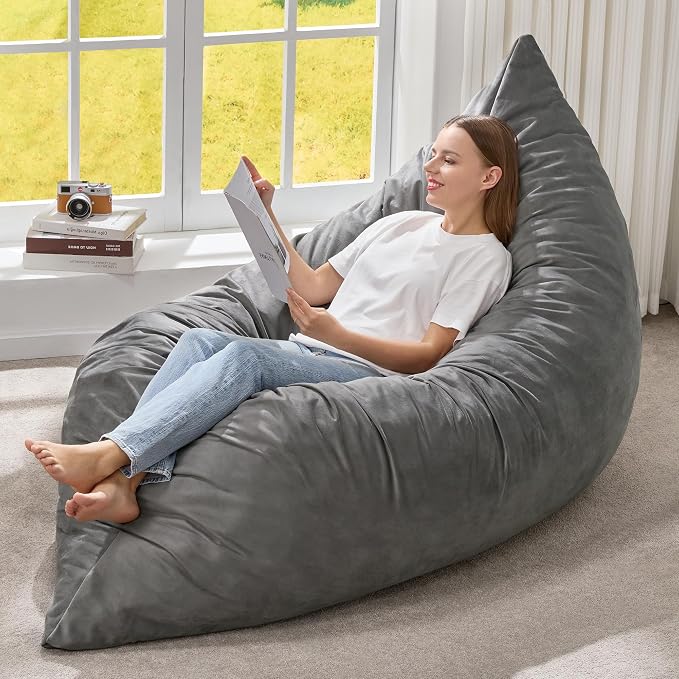 Hobestluk Adult Bean Bag Chair 3 in 1 Convertible Large Bean Bag Sofa | Velvet Grey,Machine Washable,Removable Cover,Easy Convert And Install, Oversied Floor Bed,For Livingroom Bedroom - Image 2