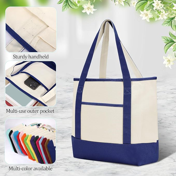 Sanwuta 16 Pack Canvas Tote Bags Bulk with Outer Pockets,Assort Color | Reusable Cotton Grocery Bags, Perfect for Teachers, Party Giveaways, DIY Crafts, Wedding Favors, Business Gifts - Image 4