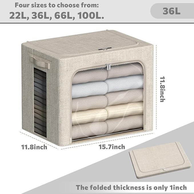 FHSQX 6 Pack Clothes Storage Bins with Metal Frame, Beige, 15.7x11.8x11.8inch (36L) - Image 4