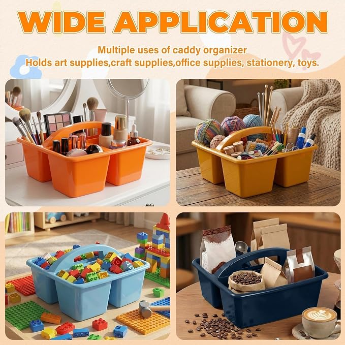 Kathfly 4 Pack Classroom Caddy Organizer with Handle, Plastic Art Craft Cleaning Caddy Bulk, Small Multipurpose Supply Organization Storage Basket for Table Desk Office Pencil Teacher (Blue Orange) - Image 3