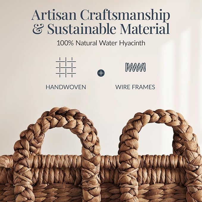 Best Choice Products 3Pc Shelf Baskets, Small, Large and XL Chunky Woven Wicker Rattan Storage Baskets w/Braided Handles, Organizer Bins for Blankets, Pillows, Shoes and Toys - Chestnut - Image 5