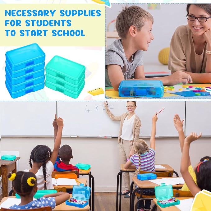 Zhehao 40 Pack Plastic Pencil Box Bulk, Hard Case for Kids,Blue, Green | Clear Lid Cases for School Supplies, 3 Compartment Organizer, Hard Plastic Utility Holder with Pens Brushes, Classroom Use - Image 5