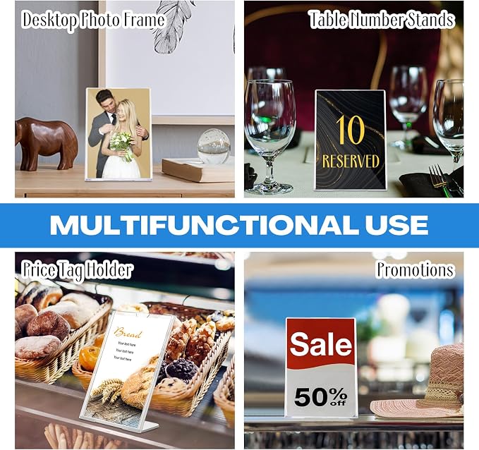 Maitys 100 Pack 4x6 Acrylic Picture Frame Clear Frame Bulk | Vertical Photo Self Standing Brochure Holders Price Display Signs L-shape Frames for Wedding, Restaurant, Office, Desktop - Image 6