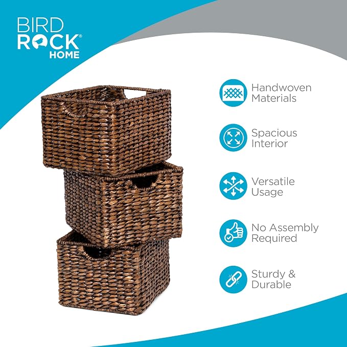 BIRDROCK HOME Storage Shelf Organizer Baskets with Handles - Handwoven Abaca Seagrass Wicker Basket for Pantry, Living Room, Office & Bathroom, Versatile Under Shelf Storage - Set of 3, Brown Wash | Woven Storage Baskets for Shelves with Handles, Cube ... - Image 5