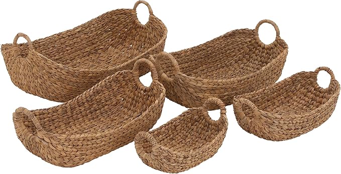 Deco 79 Seagrass Handmade Decorative and Functional Storage Basket Basket Organizer with Metal Handles, Set of 5 Basket for Storage 23", 21", 19", 16", 12"W, Brown by Unknown