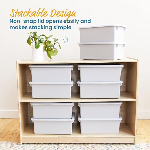 ECR4Kids Cubby Storage Bin with Lid, Multipurpose Organization, Light Grey, 10-Piece | Durable plastic, GREENGUARD Gold Certified, 7 quart capacity, lightweight & nestable, easy-lift lids, classroom/home use - Image 5