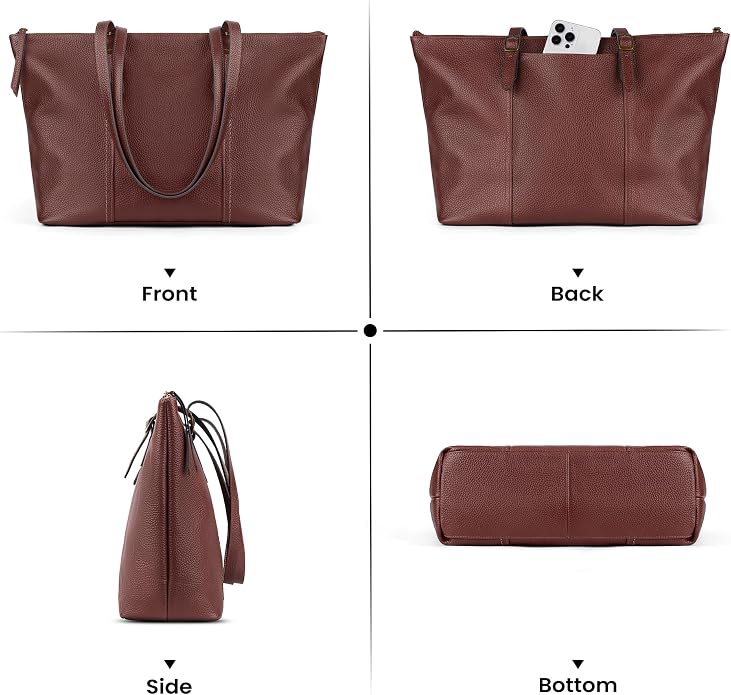 befen Vintage Genuine Leather Work Tote Bag for Women, Tote Bag with Zipper | Large Tote Bag with Zipper Leather Purse and Handbags with Compartment, Vintage Genuine Leather Work Tote Bag for Women - Image 8