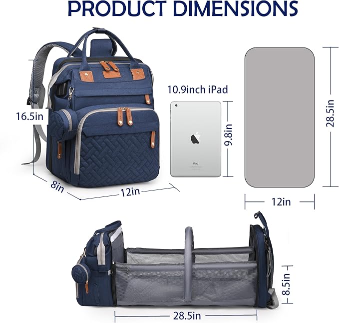 Diaper Bag with Changing Station, Pacifier Pouch, Waterproof Travel Design, Blue - Image 4