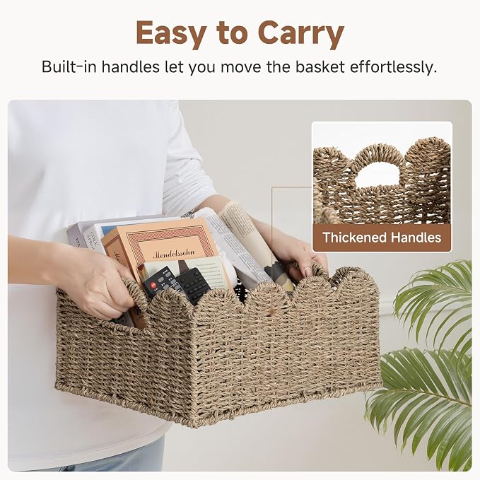 StorageWorks Wicker Baskets, Scalloped Baskets for Organizing, Seagrass | Scalloped Wicker Basket for Living Room, Decorative Scalloped Baskets for Storage, Wicker Baskets for Organizing and Decor - Image 4