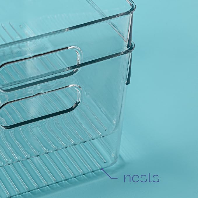 Plastic Food Storage 4 Pack Clear Container Bin with Handles for Organizing Kitchen, Pantry, Refrigerator, Freezer, Pantry, Cabinet, Closet, Bathroom. 10”x7.5”x5.3” - Image 4
