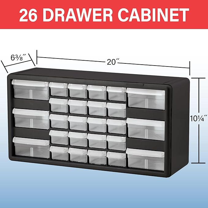 Akro-Mils 26-Drawer Plastic Storage Cabinet, 20"W x 6"D x 10"H, Black - Image 3