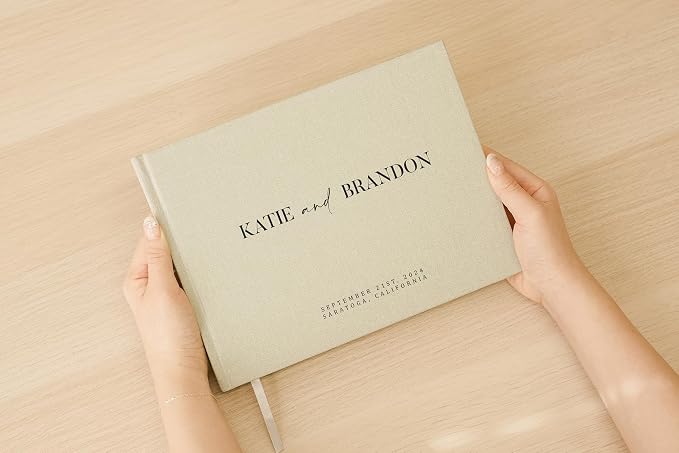 Personalized Linen Guest Book (Design 6) - 9 x 7.5 Hardcover Custom Wedding Guestbook Bride Groom Name Date Location Venue, Reception Ceremony Engagement Party Keepsake Signing Book w/ 120 Blank Pages - Image 7