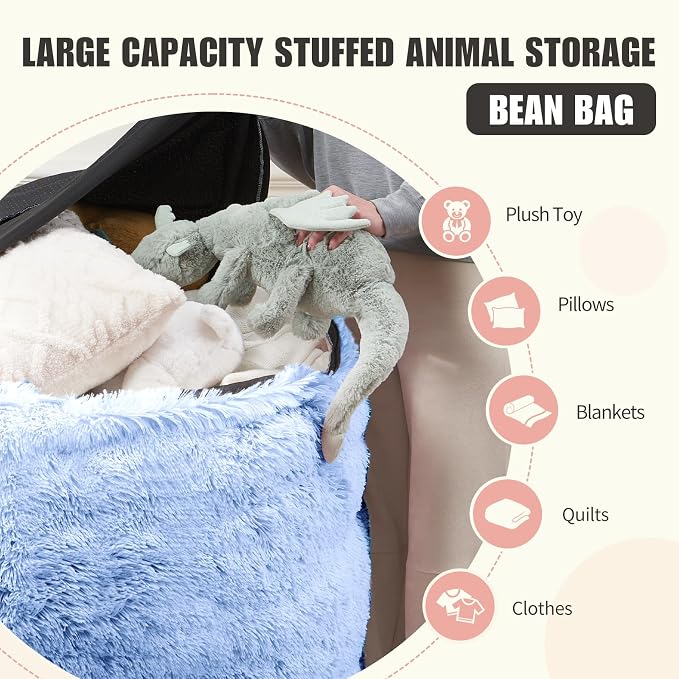 Bean Bag Covers Only, Fluffy Stuffed Beanbag Chair Covers No Filler, Washable Bean Bags Cover for Adults, Stuffed Animal Bean Bag Anti-Slip, 6FT, Blue - Image 3