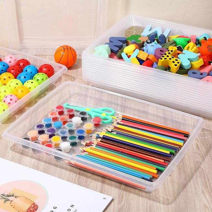Maitys 15 Pcs Activity Plastic Art Trays 14.57 x 10.63 x 1.77 Inch Large Crafts Organizer Serving Storage Tray for Kids School Classroom DIY Project Painting Home Organizing Supply(Clear) - Image 5