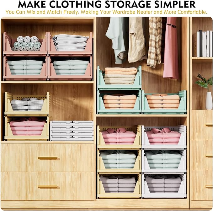 SNSLXH 5 Pack Closet Organizer Basket, Closet Organizers and Storage, Green | Stackable & Foldable Closet Storage Bins for Bathroom Laundry Room Wardrobe Storage, Space-Saving Clothes Drawer Organizer - Image 4