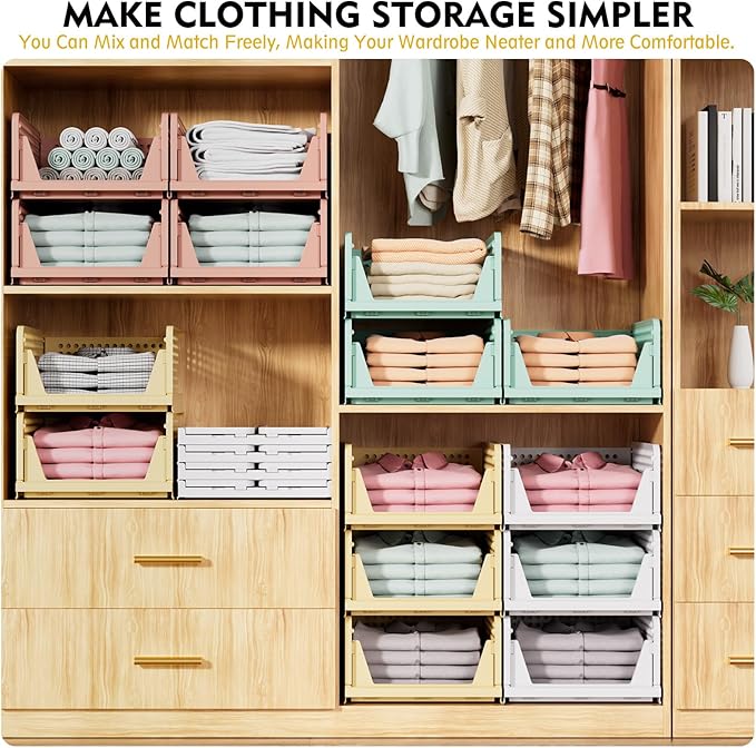 SNSLXH 5 Pack Stackable Closet Organizer Box, Multifunctional & Foldable Closet Storage Basket for Bathroom Kitchen Laundry Room Wardrobe Storage, Space-Saving Clothes Storage Drawer Organizer, Yellow | Stackable & Foldable Closet Storage Bins for Bath... - Image 4
