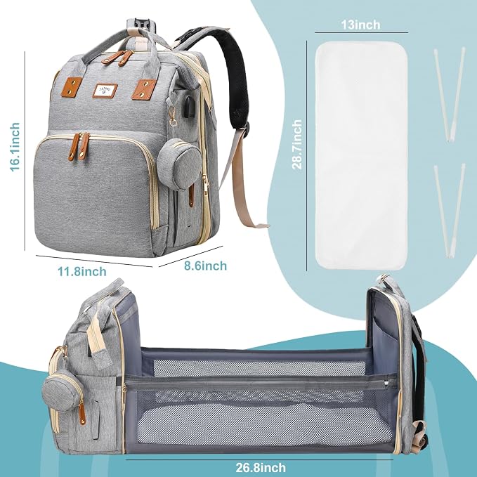 JSTPRO Diaper Bag Backpack with Changing Station, 25L Capacity, Grey - Image 7